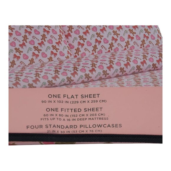 Juicy Couture Queen Sheet Set Candy Cane & Gingerbread 4 Pillowcases Polyester - Picture 6 of 7